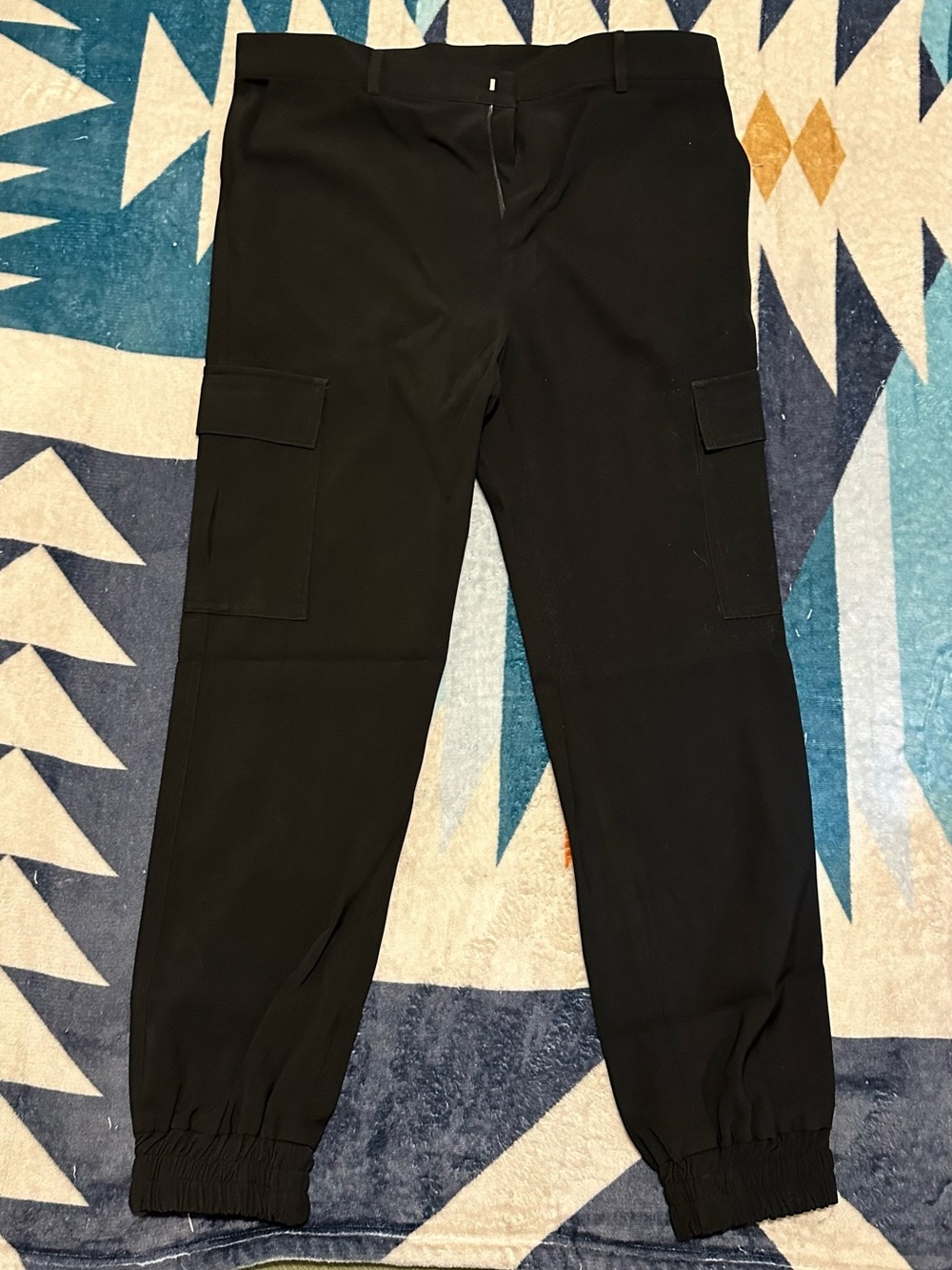 Men's Black Cargo Pants with Elastic Cuff